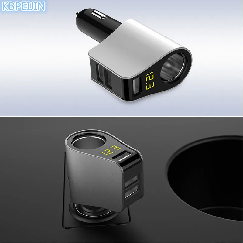 Автомобильное зарядное устройство HO с 3USB-портами и дисплеем светодиодный