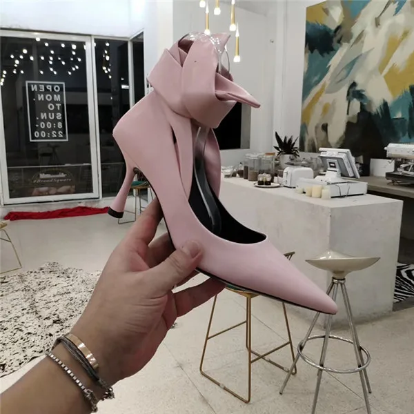 pink Knsvvli/красные женские туфли на высоком каблуке пикантные вечерние туфли из натуральной кожи с острым носком для подиума женские туфли-лодочки с перекрестной шнуровкой на лодыжке - Цвет: pink