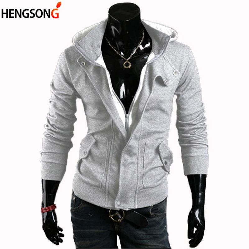 Men Hoodies Sweatshirts Casual Male Zipper Fleece Slim Fit Hooded Jacket Coat Tops Turn-Down Collar Black 3XL | Мужская одежда
