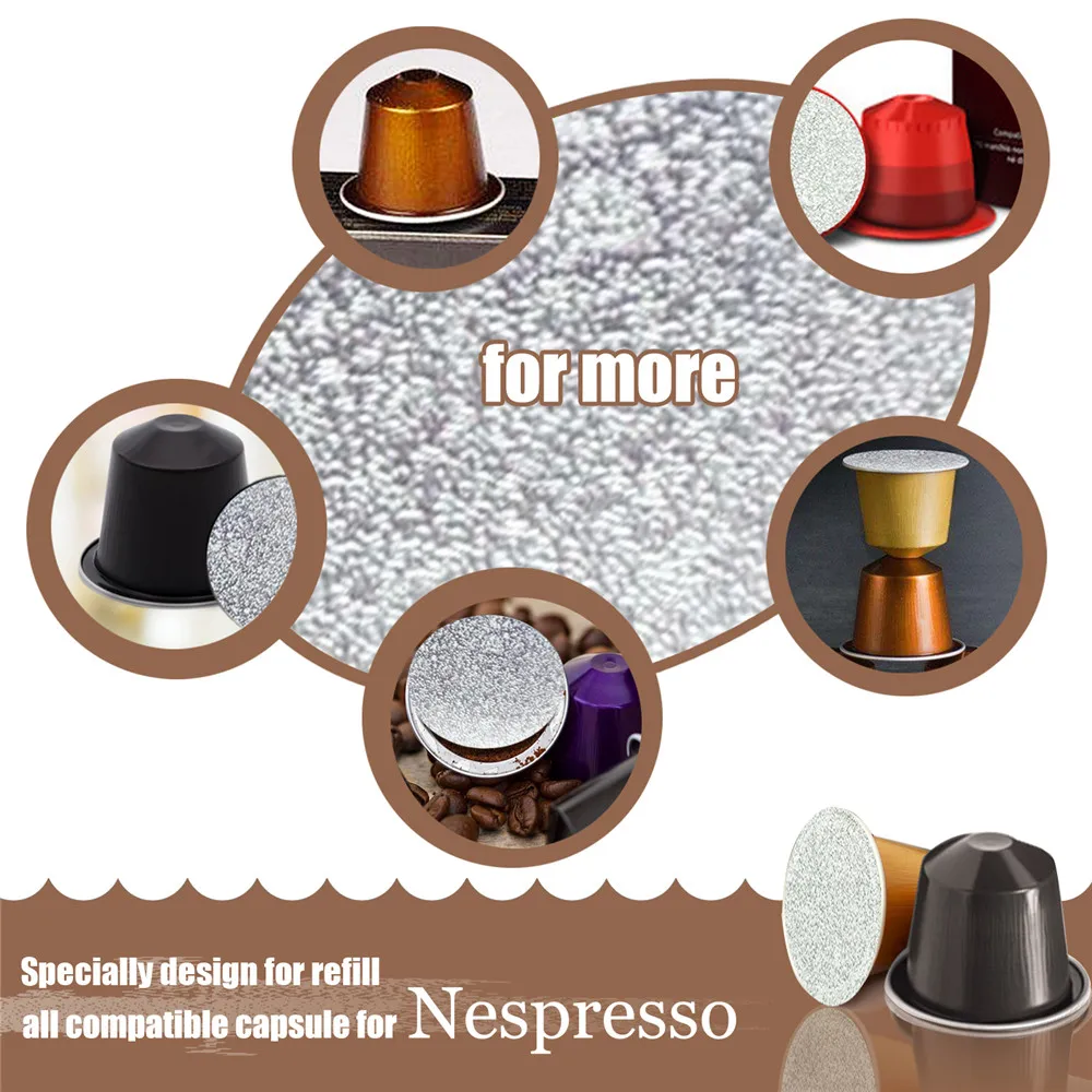 Nespresso капсулы Стикеры Фольга крышки для заправки Кофе капсулы самоклеющиеся Бумага Стикеры алюминиевой крышкой 100 шт. с ложкой ложка