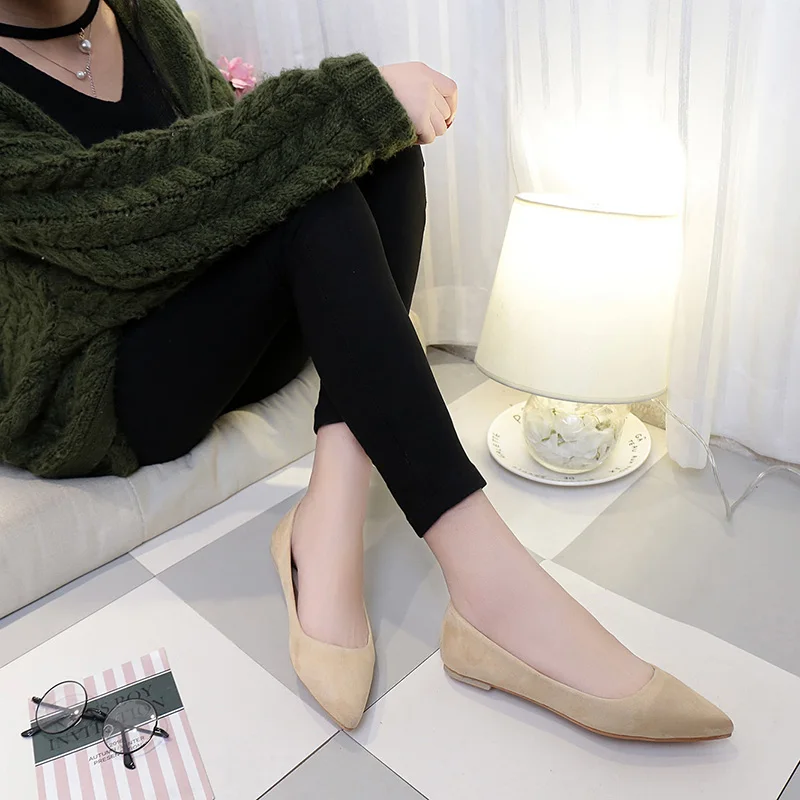 Wertzk 2019 fashion new suede simple all-in-one with pointed flat and women's shoes single work leisure E302 | Обувь