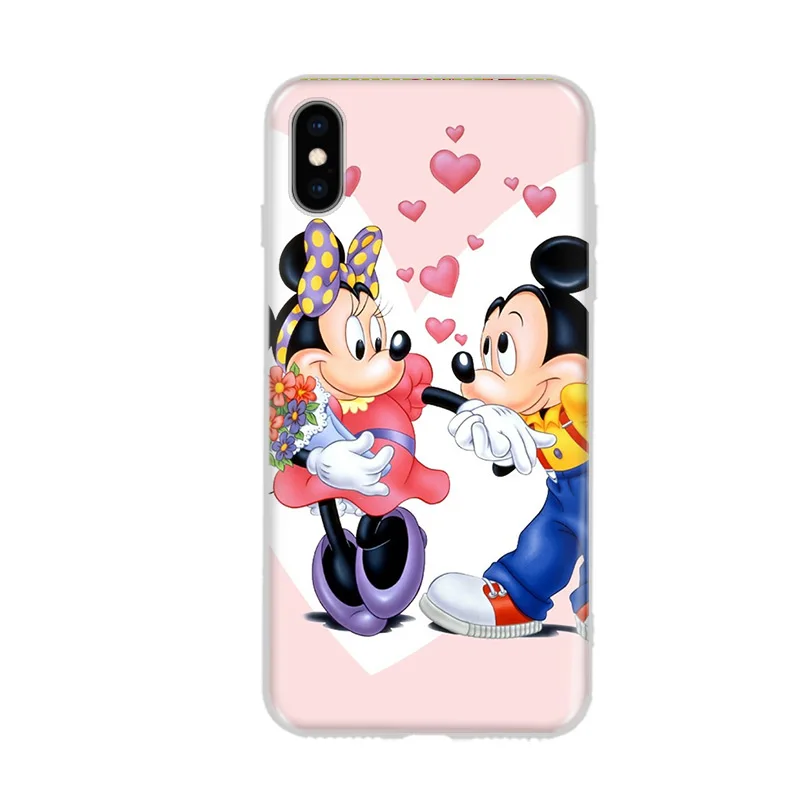 Чехол с принтом Микки и Минни для iPhone 7 8 Plus XS MAX XR милый мягкий чехол X 6 6S 5 5S SE Coque Fundas