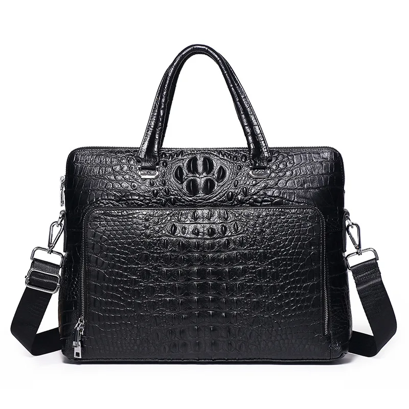 

Luxury Crocodile Pattern Men's Briefcase Genuine Leather Handbags Men Business 14" Laptop Bag Real Cow Leather Male Shoulder Bag