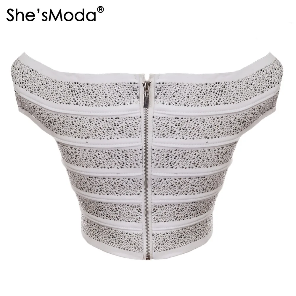 She'sModa женские облегающие топы с заклепками, бандажные, с вырезом лодочкой, из спандекса, без рукавов, большие размеры