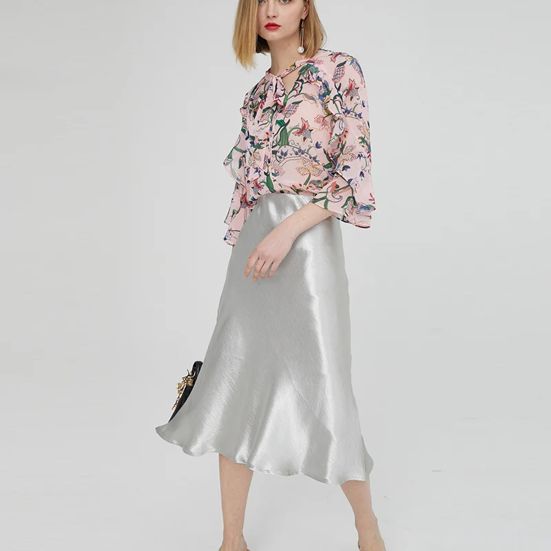 Женская сатиновая юбка с высокой талией однотонная Облегающая Юбка миди