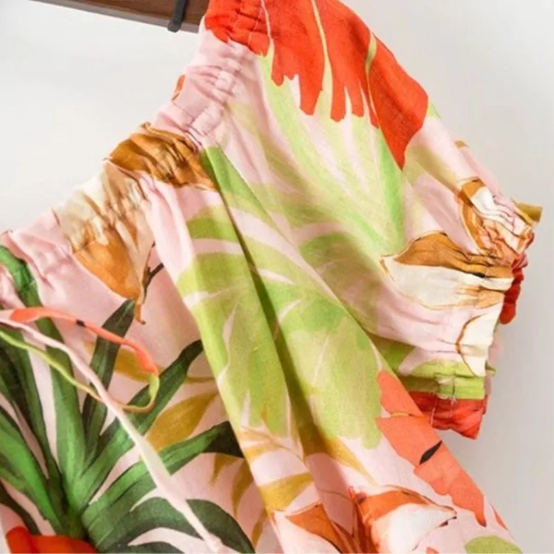 Для женщин Лето Boho с открытыми плечами оборками рубашки Блузка Растениеводство