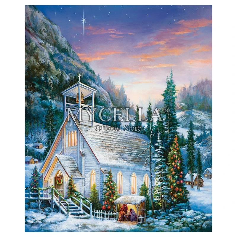 

Пейзаж полный 5D Diy алмазная живопись Yuletide зимние рождественские церкви Алмазная фотография подарок для домашнего декора