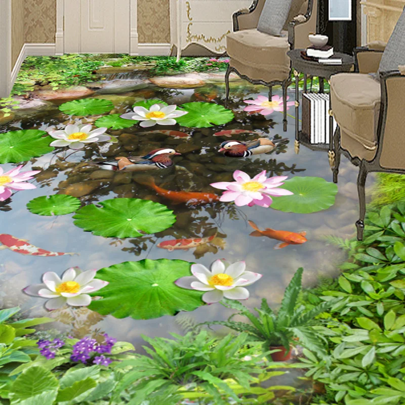 Фотобумага 3D Лотос пруд напольные Настенные обои для гостиной ванной комнаты ПВХ