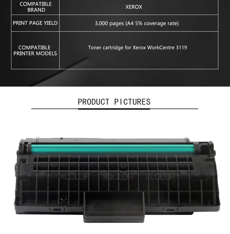 XColor 3119 совместимый тонер-картридж для Xerox WC 3119 013R00625 для Xerox WorkCentre 3119 принтер WC3119 X-3119 Запчасти для принтера