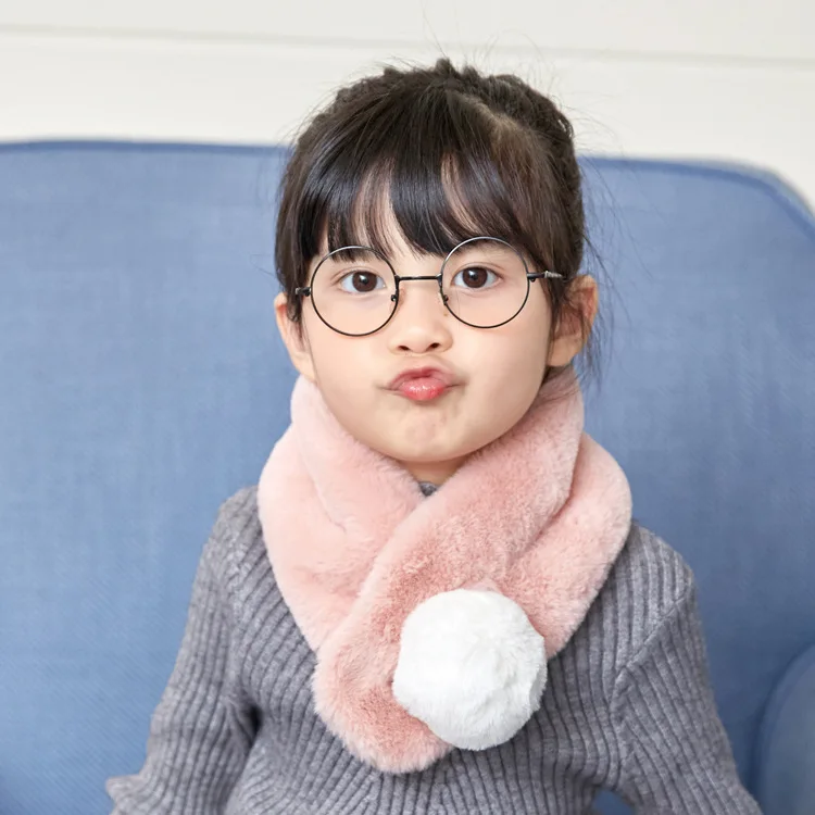 

Korean Style Children Solid Scarf with Mixed Balls Winter Warm Scarf Boys and Girls Thickening Scarf
