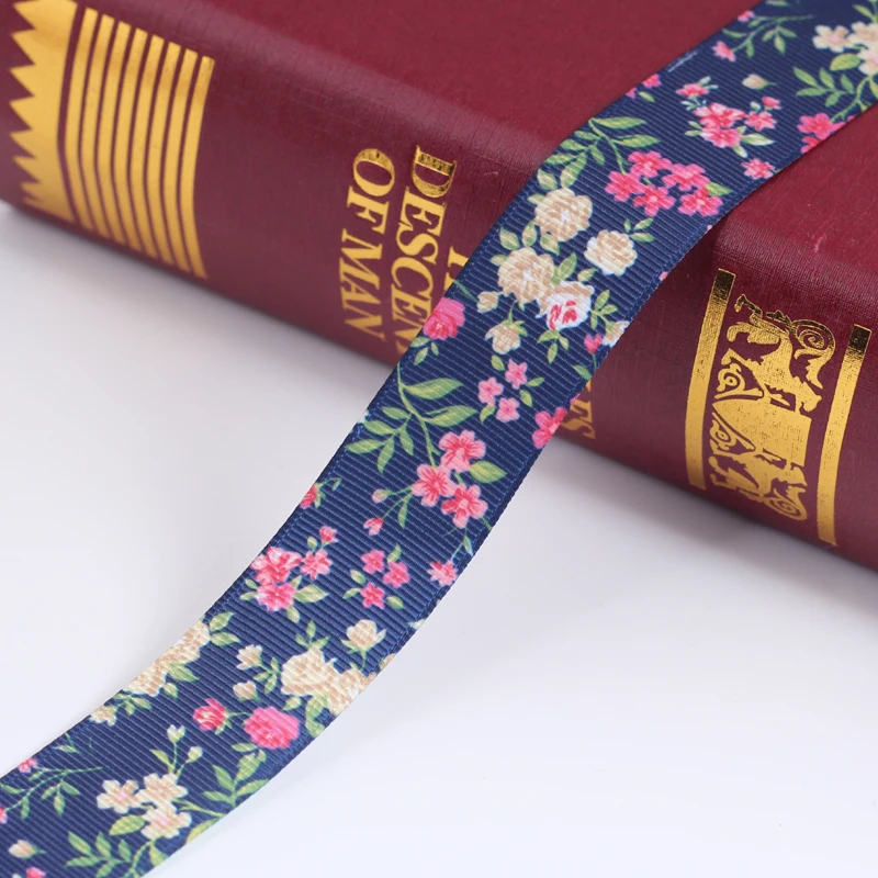 (1 м/лот) 2 5 см 1 &quotтемно синие розы печать Grosgrain швейная одежда лента DIY ручной