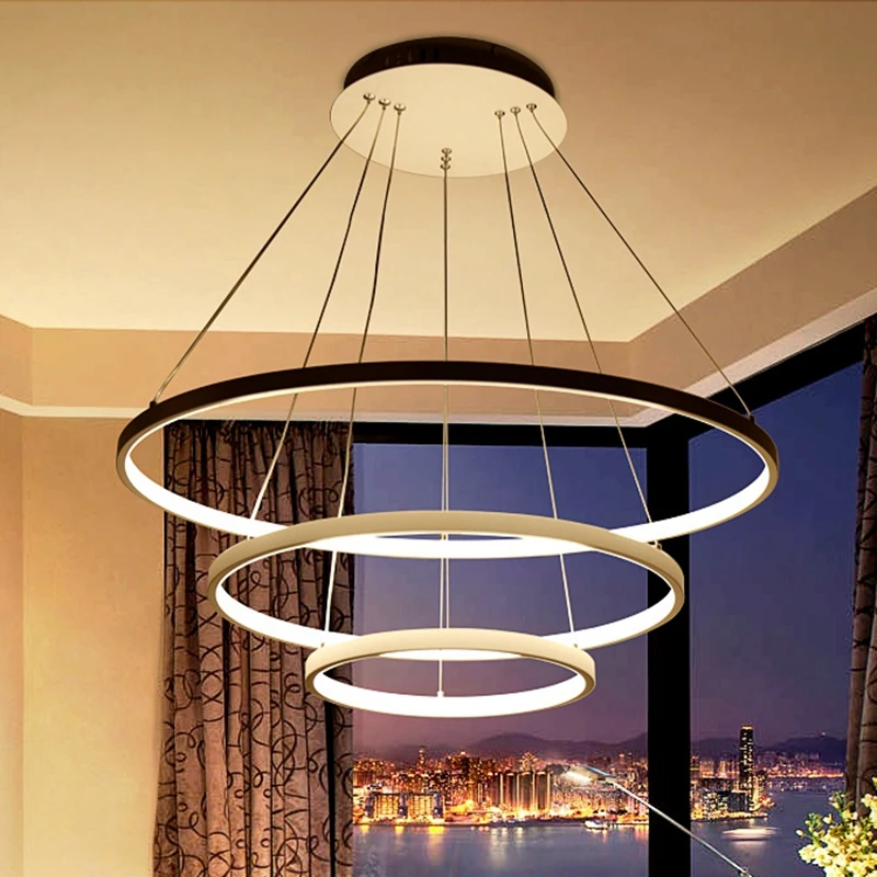 

LukLoy Large Round Ring Acrylic Chandelier Hotel Hall Modern Ceiling LED Light Loft Hanging Lamp Hanglamp Pendant Luminare