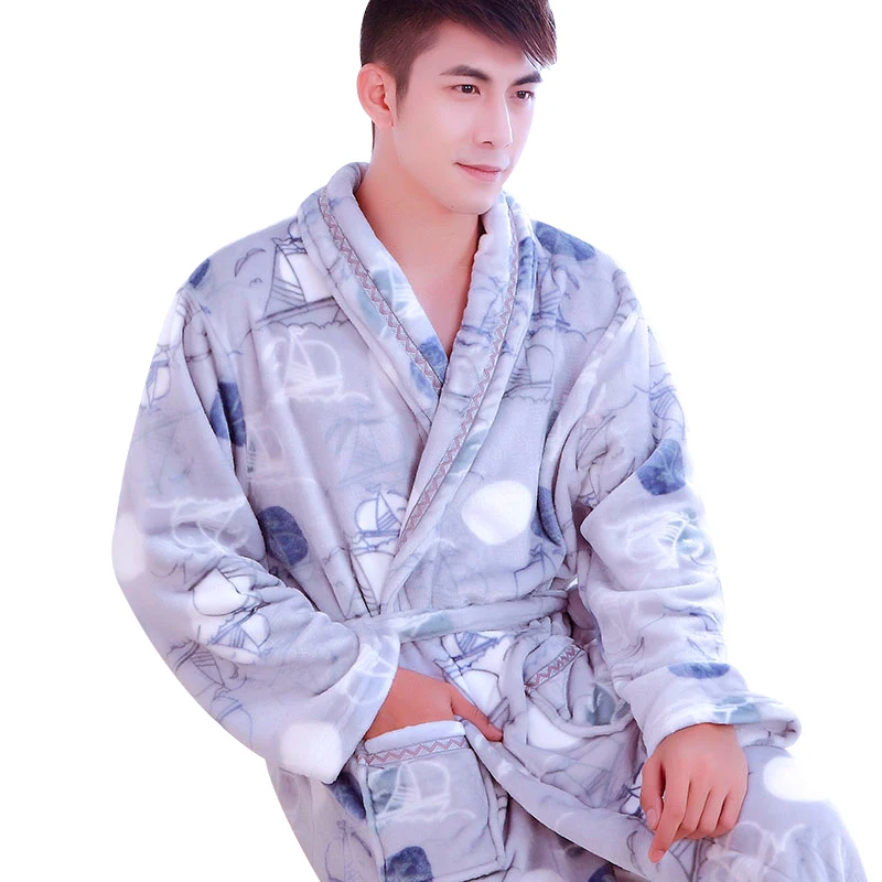 Мужской бархатный халат утепленный фланелевый Халат с длинным рукавом одежда