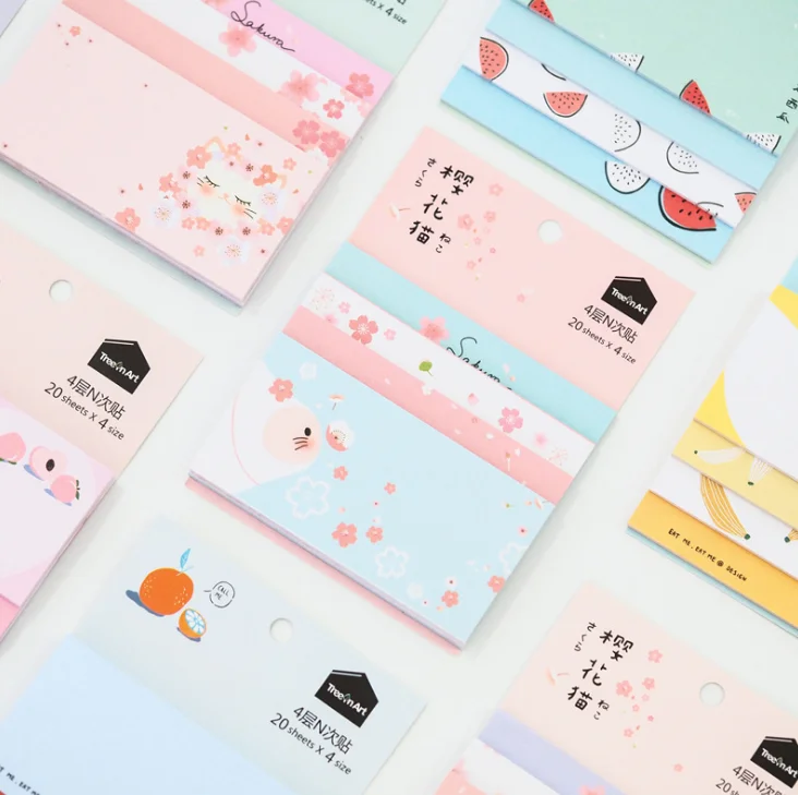 1 шт. мультяшная Sakura кошка фрукты друзья блокнот липкая бумага Корейская Школа