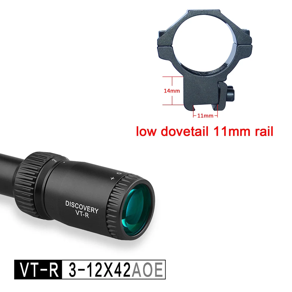 Дискавери оптика VT-R 3-12X42 AOE охотничий прицел с красным/зеленым Mil Dot сетка страйкбол прицел - Цвет: low dovetail 11mm ra