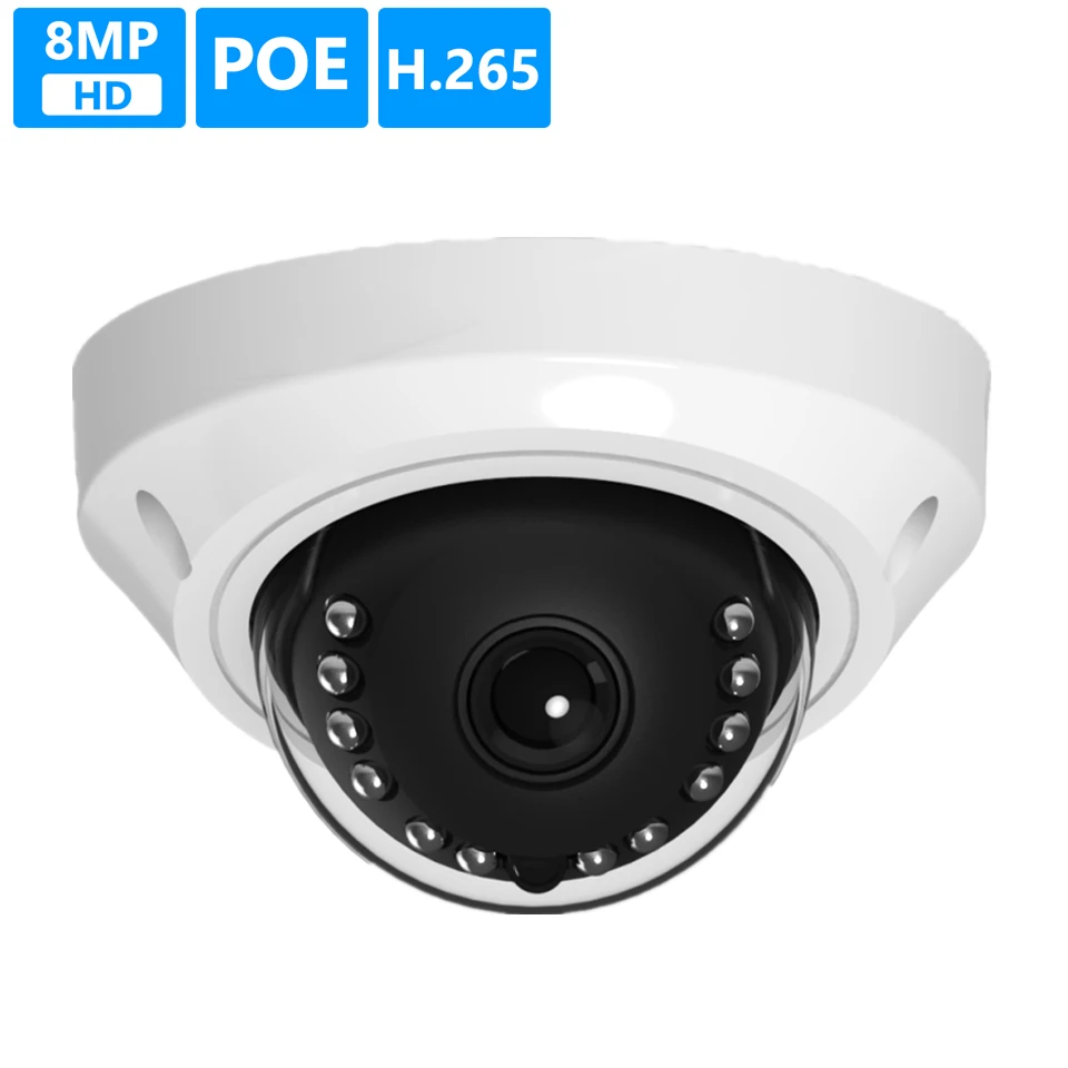 Купольная ip камера H.265 HD 8 Мп 3840*2160 / 5 МП 4K мини металлическая купольная сетевая