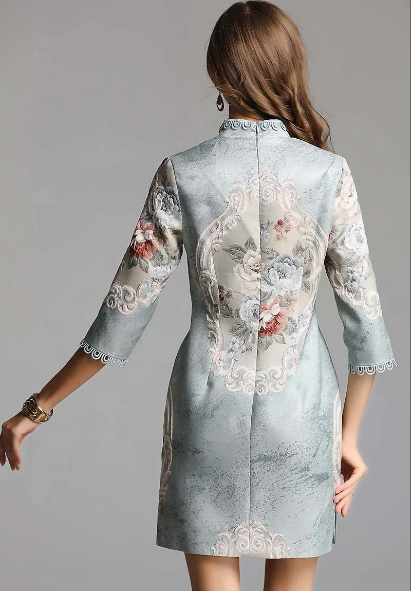 Женское платье миди в китайском стиле элегантное облегающее с цветочной