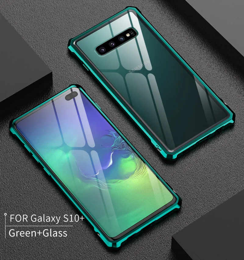 Алюминиевый металлический чехол с пластиковой пряжкой для samsung Galaxy S10 S10e S10 Plus Note 10 Plus 10+ гибридное прозрачное закаленное стекло