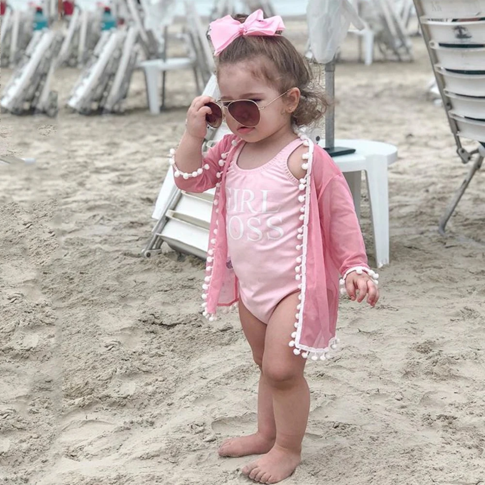 Летний костюм для малышей; для девочек пляжное с длинными рукавами блуза с кисточками Пляжная накидка, верхняя одежда, защита от солнца УФ одежда для малышей