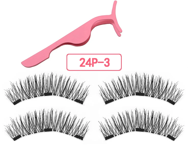 Magnetic eyelashes with 3 magnets magnetic lashes natural false eyelashes magnet lashes with eyelashes applicator-24P-3