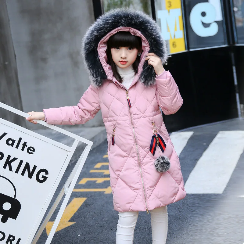 2017 Pydownlake fur hood collar winter jacket for girls down overcoat long model | Детская одежда и обувь