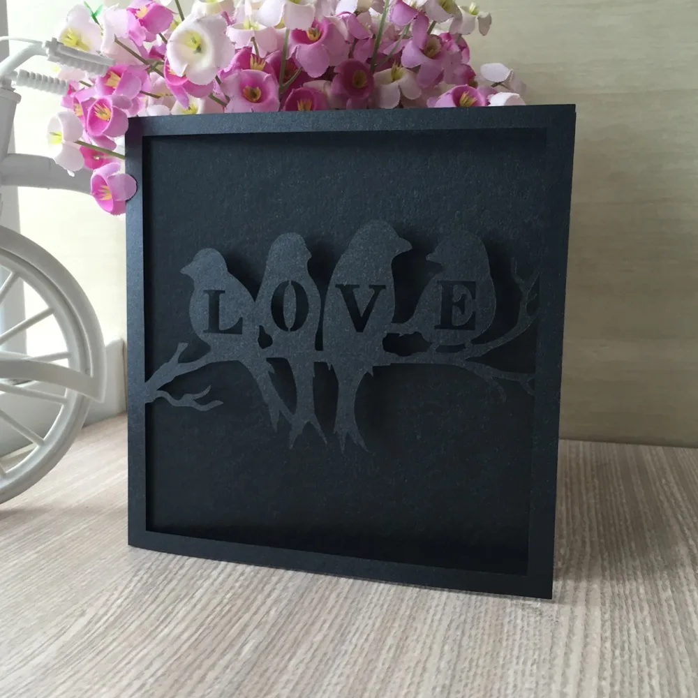 100 шт. Мерцающая бумажная открытка с лазерной резкой птица любовью для вечеринки