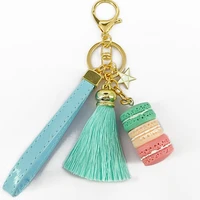 mini macaron tassel key chains pu rope tassel jewelry charms pendant keyring for handbags key decoration keychain lovers gift