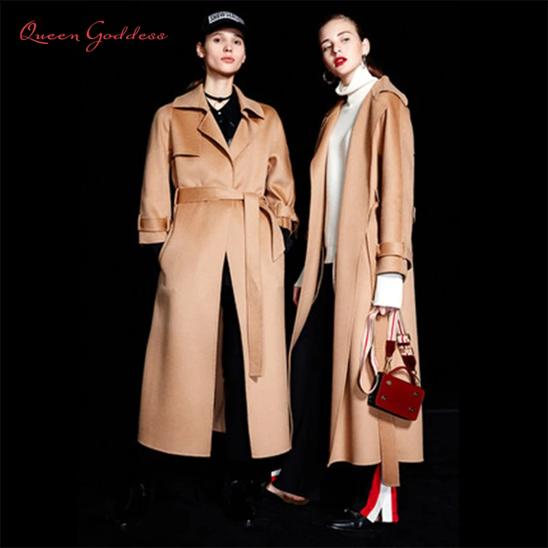 Двусторонняя модная зимняя и осенняя женская 100% шерстяное пальто Длинная Куртка