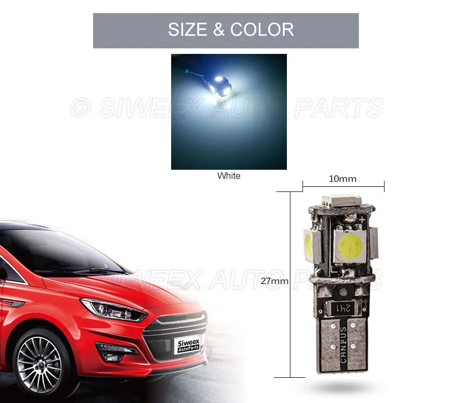 10 шт. W5W 147 Автомобильный светодиодный лампы T10 5050 5 SMD багажник настольная лампа