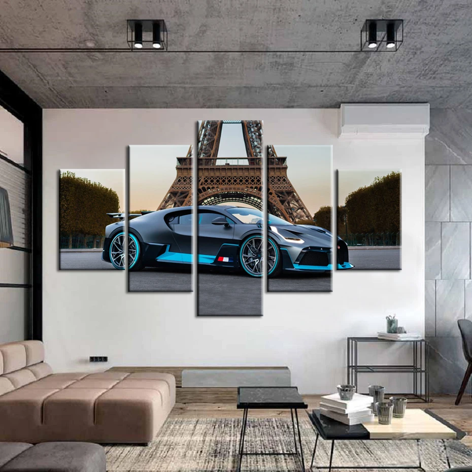 Черный Bugatti Divo плакат 5 шт. суперкар холст картины для спортивного автомобиля репродукции, настенное Искусство Плакат гостиная домашний Декор Рамка
