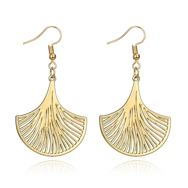 Vintage Big Plant Leaf Pendant Earring Jewelry Hollow Out Ginkgo Biloba Popular Gold Gift For Women | Украшения и аксессуары