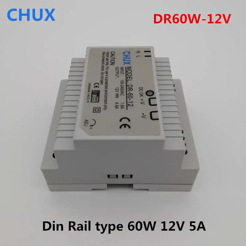 60 Вт 12 в импульсный источник питания Din рейка Тип DR60W-12V DC 5A выход для светодиодной полосы света