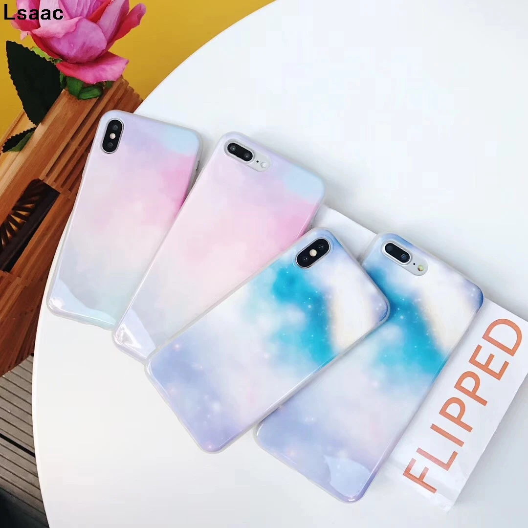 Candy Color Smooth Phone Case For iphone X 6 6S 7 8 Plus Fashion Back Cover Lovely Cartoon Sky Cases Coque |
