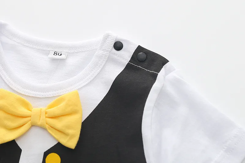 New Baby Costume Toddler Kids Boys Gentlemen Tie Outfits Cartoon Romper Jumpsuit Clothes Roupas Summer Clothing 3M-24M |