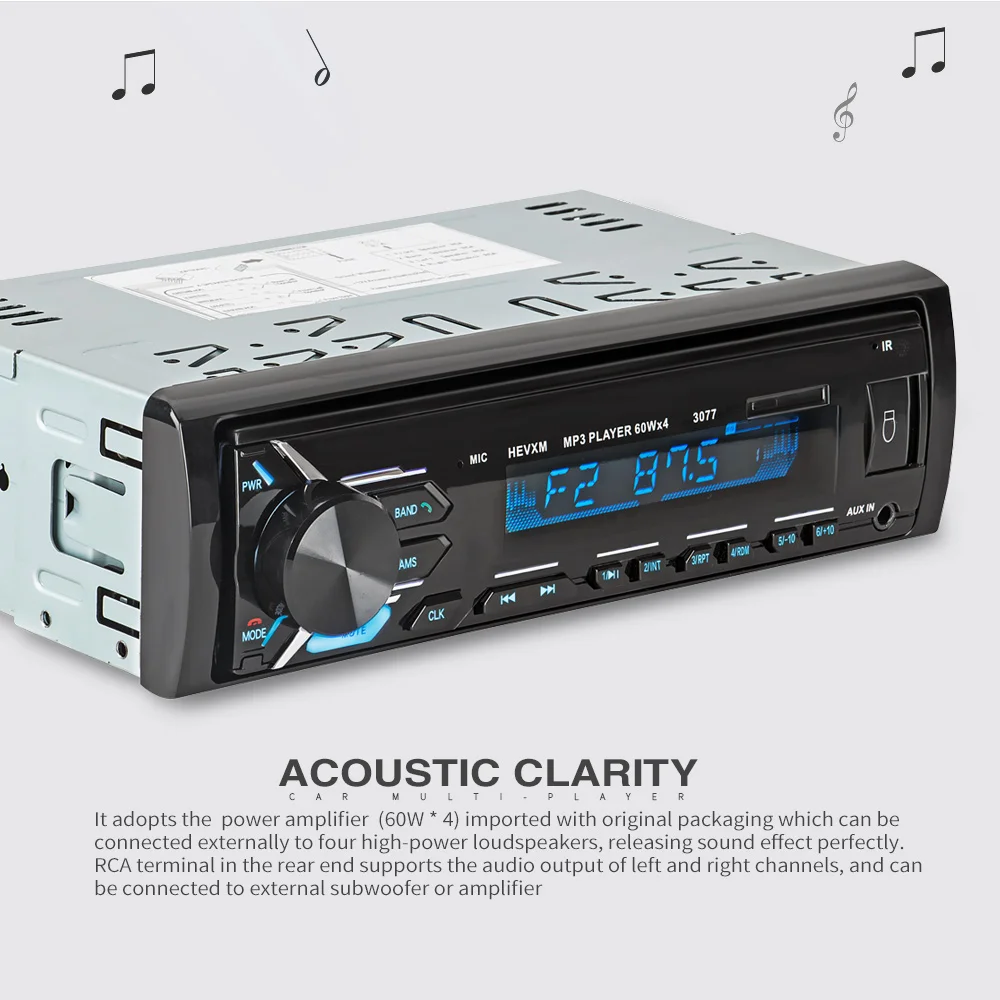 HEVXM 3077 Bluetooth Радио 12 В Aux вход стерео аудио In dash 1 Din FM USB пульт дистанционного