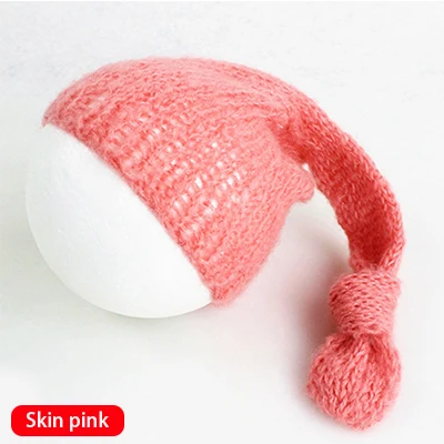Skin Pink От 0 до 3 месяцев Длинный хвост хлопок трикотажные детские трикотажные шапки аксессуары для фотографирования новорожденных супер мягкие однотонные фото съемки шляпа - Цвет: Skin Pink