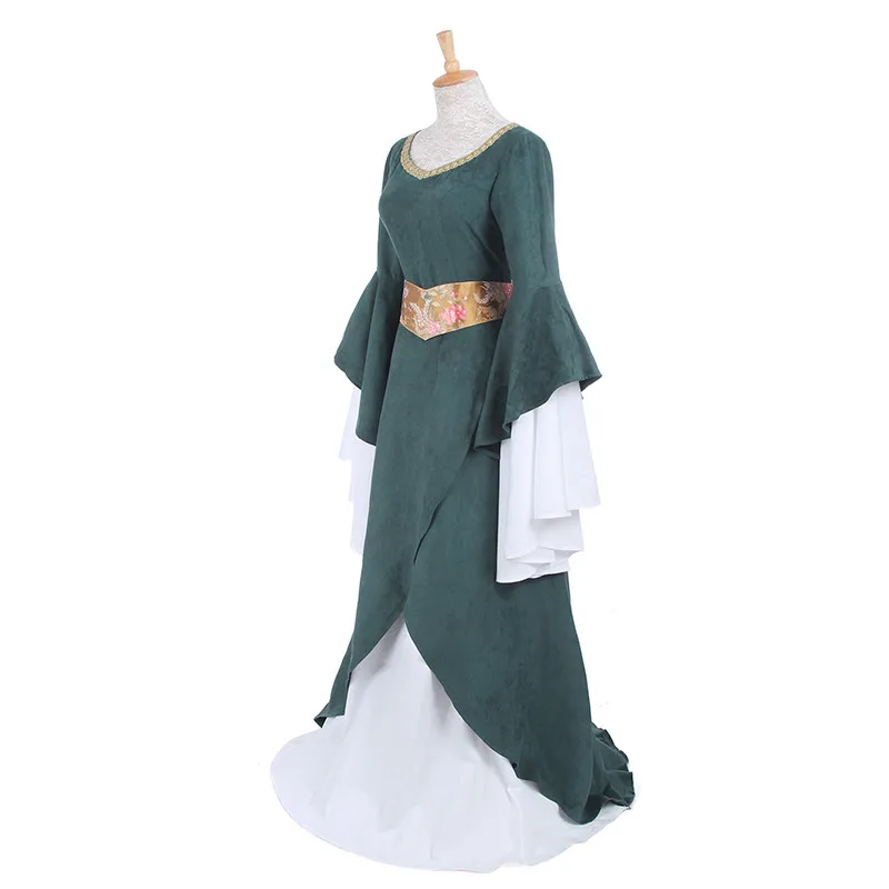 ROLECOS женское средневековое ретро платье Ренессанс темно зеленое длинное из