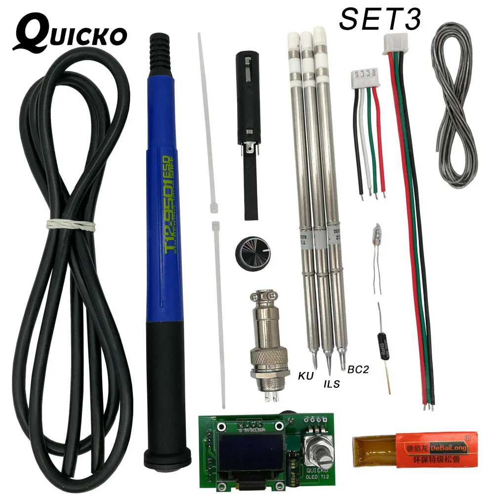 QUICKO регулировка температуры T12 STC OLED Контроллер Цифровой паяльник станция сварки дисплей Панель применяется к HAKKO T12 советы - Цвет: Set 3