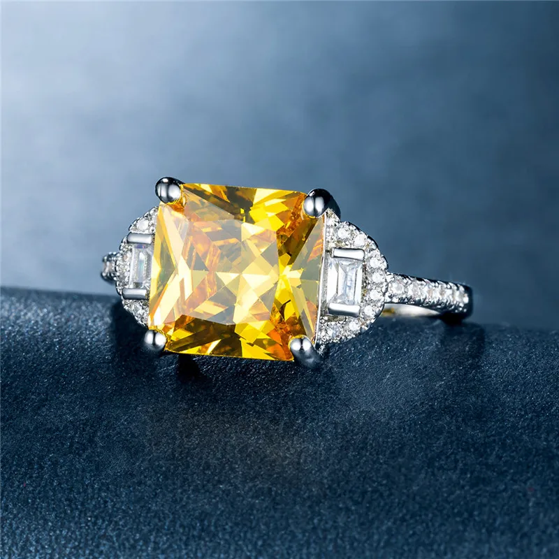 

Huitan Retro Cocktail Party Ring Band With Cubic Square Crystal Stone Cutting Luxury Wedding Engagement Jewelry Ring Wholesale