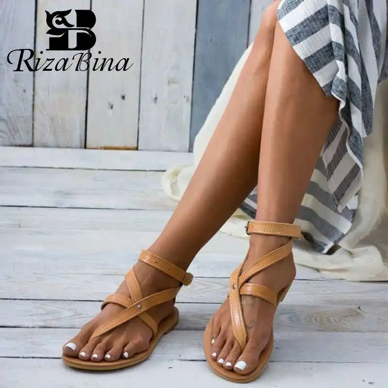 Женские сандалии-гладиаторы на плоской подошве RIZABINA повседневные Вьетнамки с