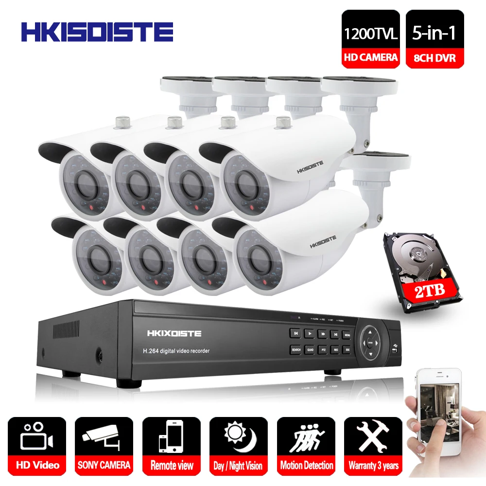 HKIXDISTE система видеонаблюдения 8CH комплект 8 шт. 1200TVL купольная камера безопасности