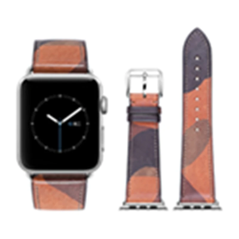 SHRUB-Silver buckle Ремешок для Apple Watch 38 мм 42 мм ремешок для Apple Watch 40 мм 44 мм камуфляжная серия 4/3 Серия 2 серия 1 кожаный браслет iWatch - Цвет ремешка: SHRUB-Silver buckle