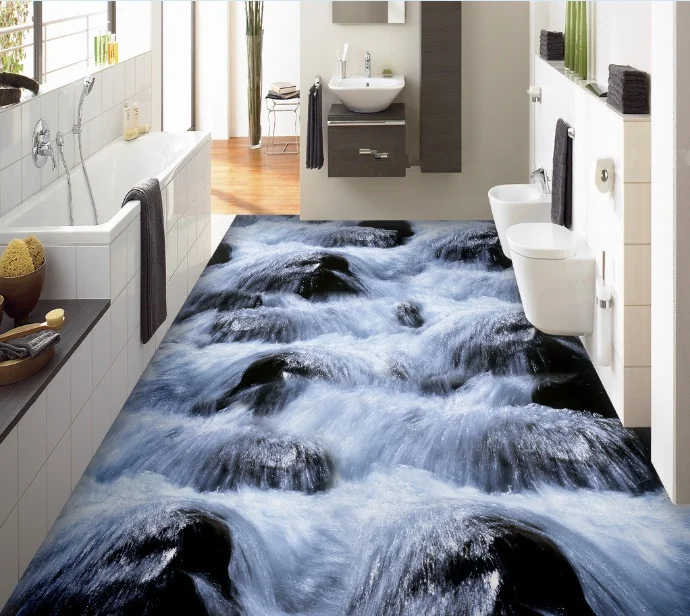 

[Self-Adhesive] 3D White Stream Water 3 Non-slip Waterproof Photo Self-Adhesive Floor Mural Sticker WallPaper Murals Print Decal