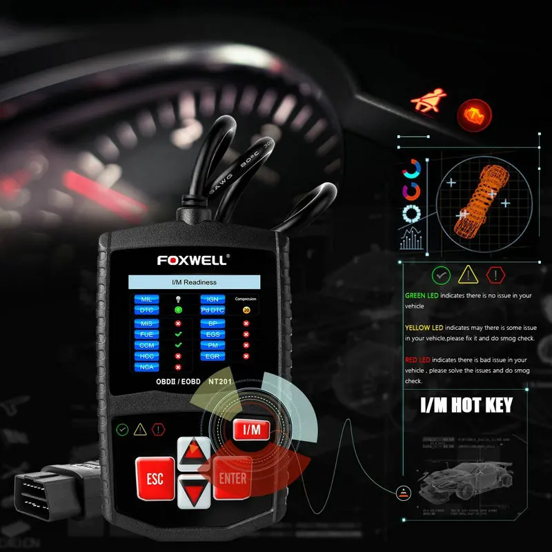 FOXWELL NT201 автомобиля OBD2 двигателя ошибка Reader Сканер выключите MIL индикатор