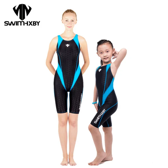 HXBY Professional Competition Swimsuit For Girls One Piece Swimwear Women Knee Women's Swimsuits Swimming Suit Girl Child | Спорт и
