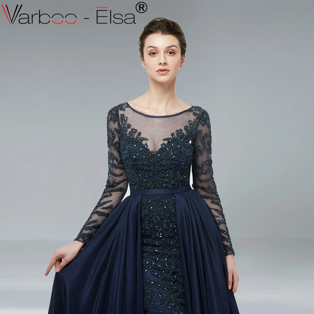 VARBOO_ELSA 2018 Новое темно-синее белое вечернее платье трапециевидной формы с длинным