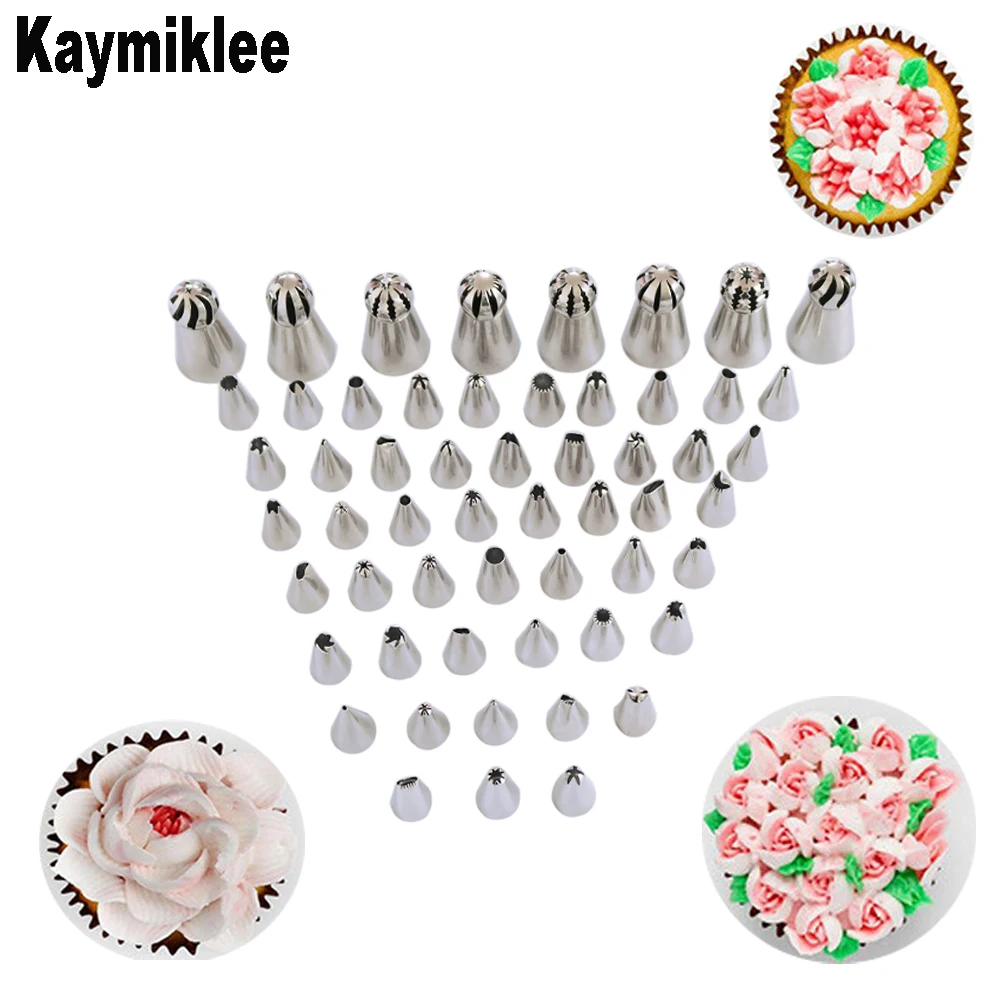 

KAYMIKLEE 56PCS/SET Pastry Set Cake Icing Tips Cake Pastry Icing Set Cake Decorating Tools Stainless Steel Nozzles CS023