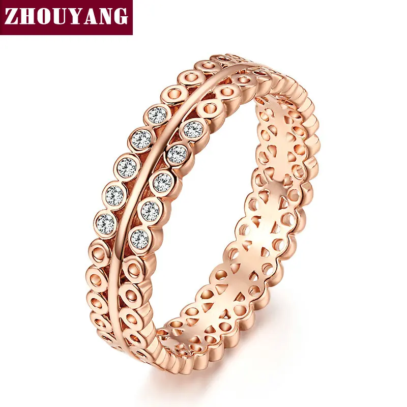 Круглое кольцо из розового золота модное с австрийскими кристаллами всех