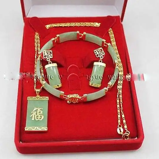 Бесплатная доставка комплект из браслета и сережек с зеленой вставкой|necklace pendant