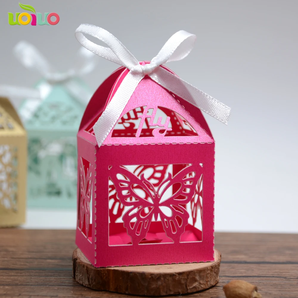 30 цветов розовая бабочка свадебные коробки конфеты пользу ленты подарок коробка